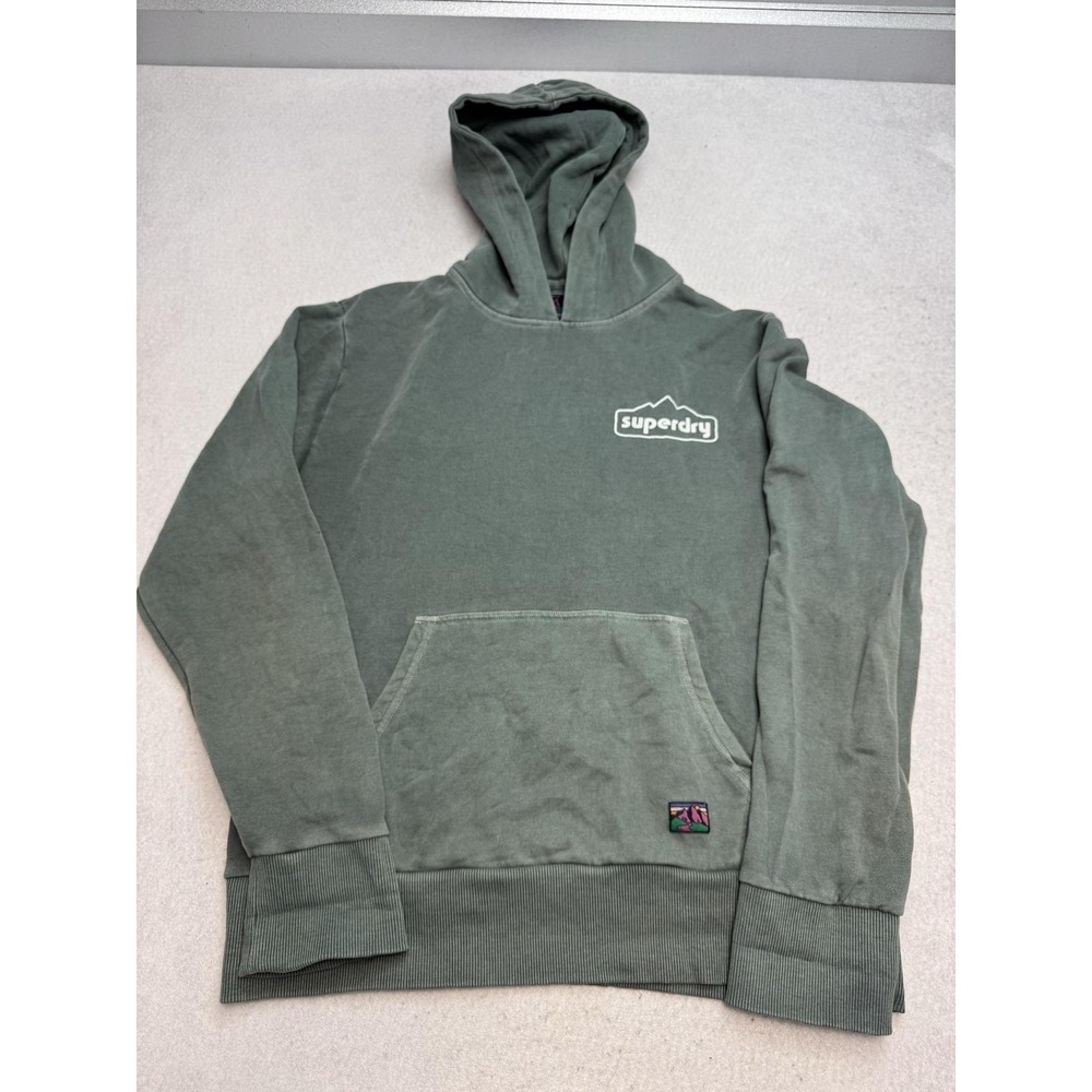 Superdry Hoodie Mens XL Green Adventurewear Fleece Pullover Mountain Graphic